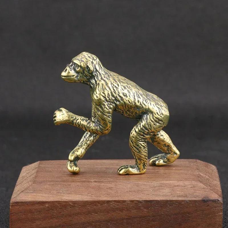 Wholesale Solid Brass Gorilla Small Statue Office Desk Ornament Decoration Crafts Collection Animal Orangutan Figurine Miniature