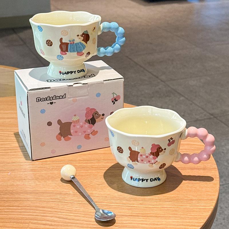 Cute Dachshund Puppy Goblet Milk Fufu Ceramic Mug Girl Couple Coffee Cup Birthday Gift Exquisite