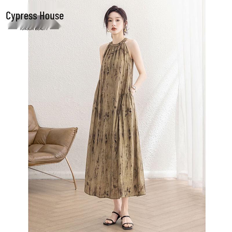 Sibooshe 2025 Summer Halter Neck A-Line Midi Dress L