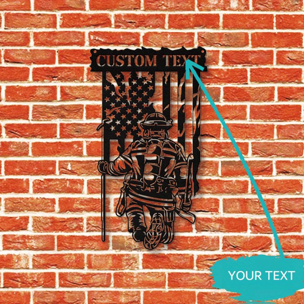 Custom Tailored US Firefighter Metal Wall Sign, Mountable Contemporary Style for Honoring Firefighters, Wall Sculpture