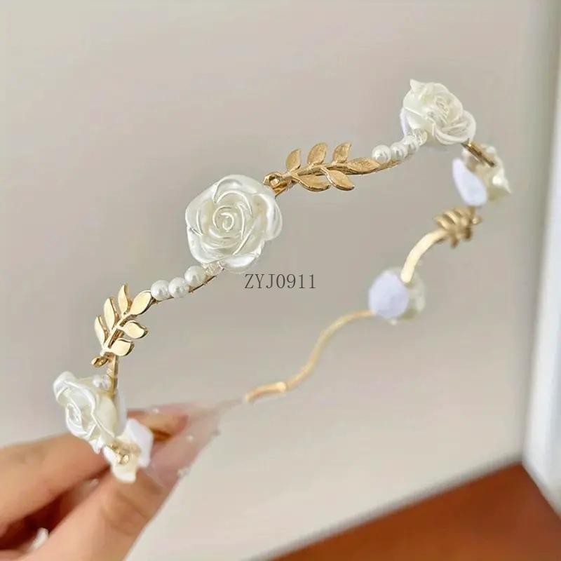 *Модные бархатные повязки на голову с розовым жемчугом для женщин Роскошные элегантные милые повязки на голову Универсальные повседневные женские повязки на голову Аксессуар для волос белый