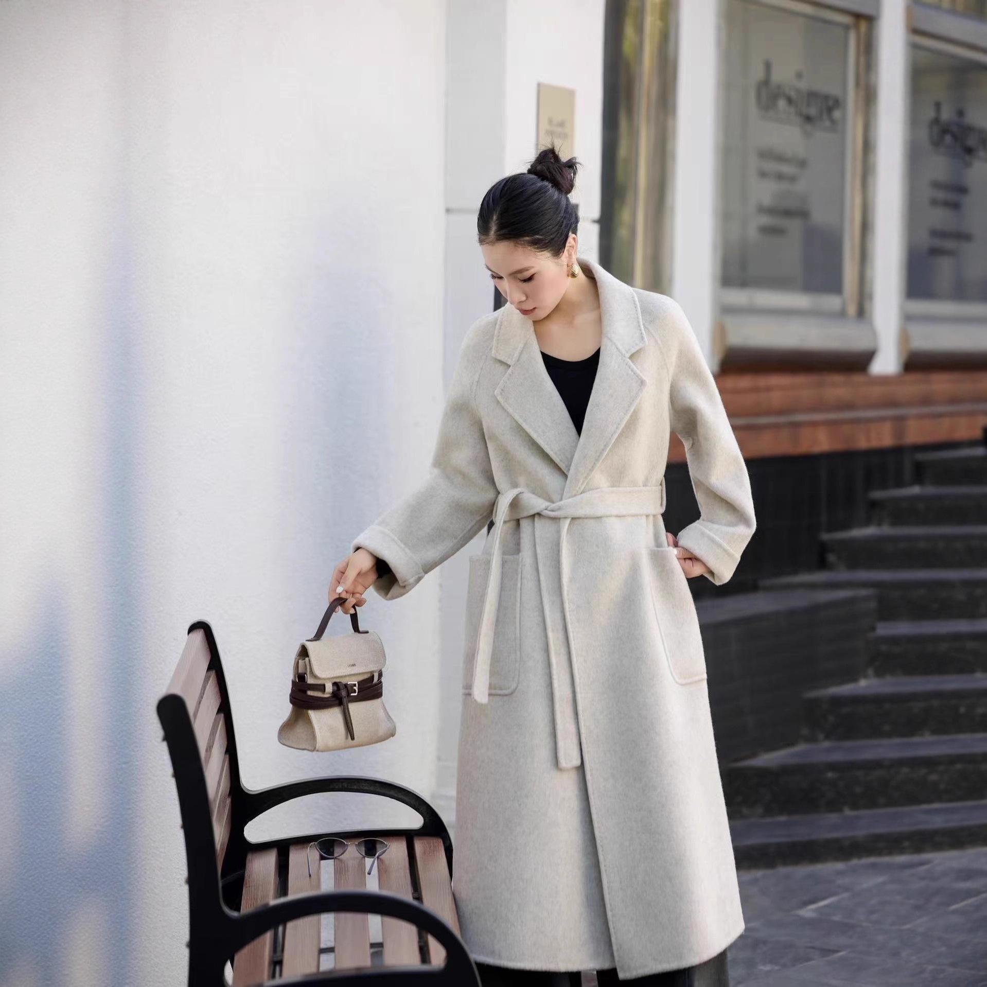 

Пальто Хепберн из двусторонней шерсти: Женский утягивающий халат в стиле для осени/зимы 2025 S