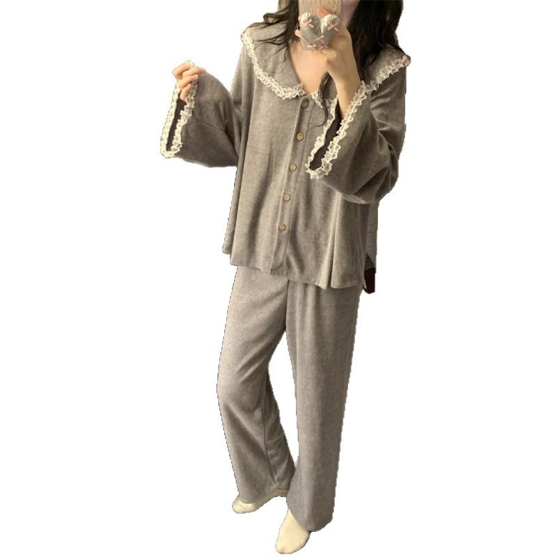 Korean Style Pajama Set: Women's Cute Lace Doll Collar, Long Sleeve & Pants for Spring/Autumn