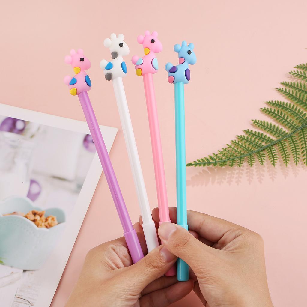 1Pc Cute Giraffe Topper Gel Pens 0.5mm Fine Point, Macaron Color Assortment, Smooth Black Ink Writing Pens, Kawaii Animal Decor Stationery, Creative L