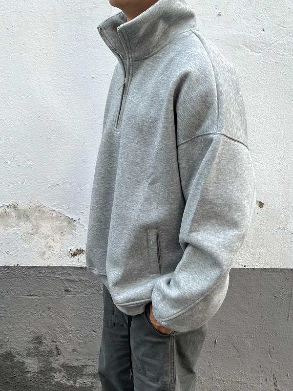 Men's Trendy American Stand-Up Collar Half-Zip Sweatshirt: Heavyweight, Loose-Fit, Casual, Versatile Jacket for Spring & Autumn