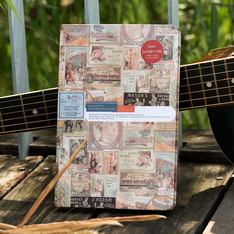 A5 Vintage Notebook,Retro Stamp Collage Hardcover Journal With Colorful Inner Pages,Lined Writing Notebook For Students Office (as the picture,A5 13.5x18.8cm)
