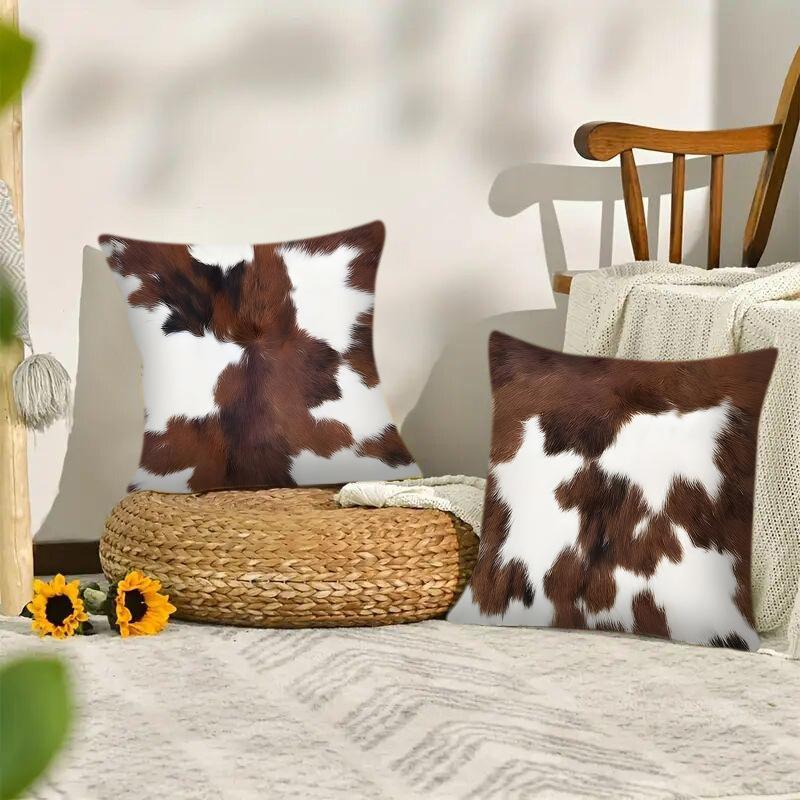 Vikama Faux Fur Cowhide Texture Pillow Cover Animal Print Modern Style Living Room Sofa Decorative Cushion Cover