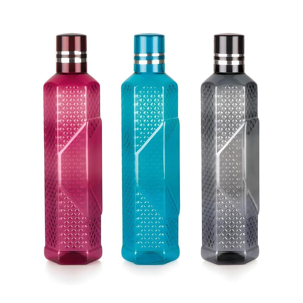 Unbreakable Plastic Water Bottle I Leak Proof I BPA Free Food Grade Fridge Water Bottle I Ideal for Gym 1 Litre Each, Set of 3, Assorted