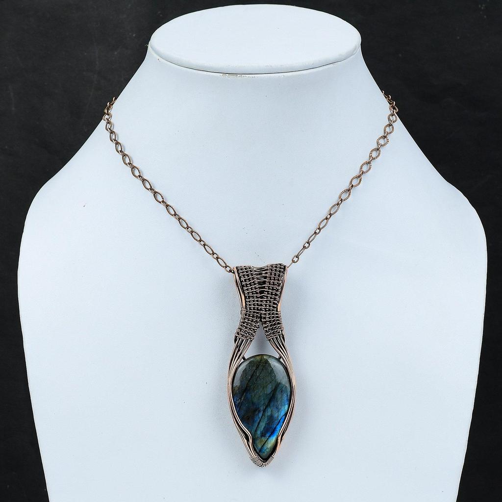 Labradorite Pendant Copper Wire Wrapped Pendant Handmade Pendant Unique Copper Jewelry Gift For Mother Gemstone Pendant Wire Wrapped Jewelry