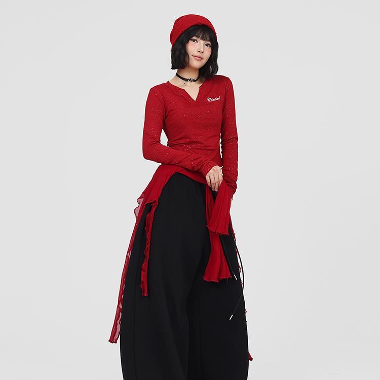 Spicy Girl Slimming V-Neck Long-Sleeve Sports T-Shirt - Autumn 2025, Casual and Versatile. Medium
