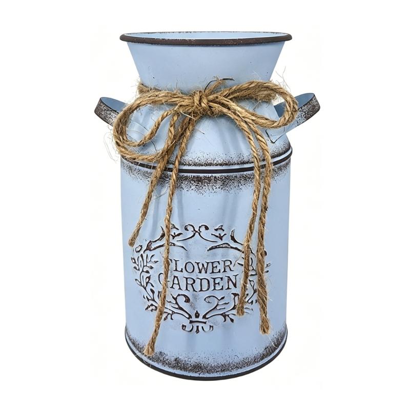 Farmhouse Decors Iron Flower Vases Shabby Chic Milk Can Storage Jugs Metal Planter With Handle For Kitchen Home Decors