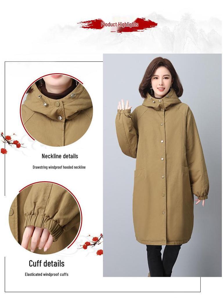 Parker Women's Mid-Length Hooded Cotton Coat - 2024 Winter Collection