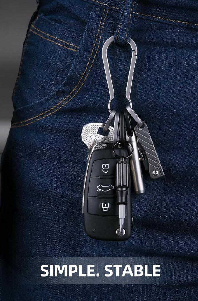 KEEPO LINK Titanium Side Push Keychain Connector, Lightweight, Compact, Quick Release Key Ring for Men, Set of 2, OLO03 (Black, Small)