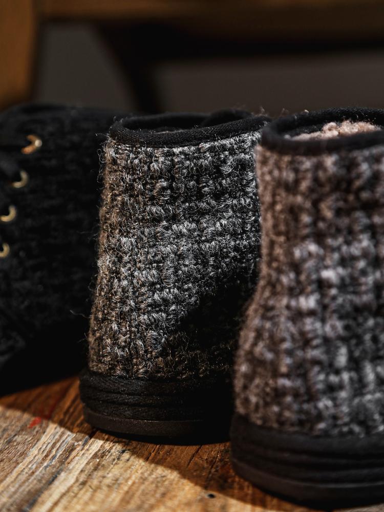 Johnature Botas curtas femininas casuais, sapatos de algodão quentes e de pelúcia, feitos à mão, com sola macia e cadarço, sapatos de pano