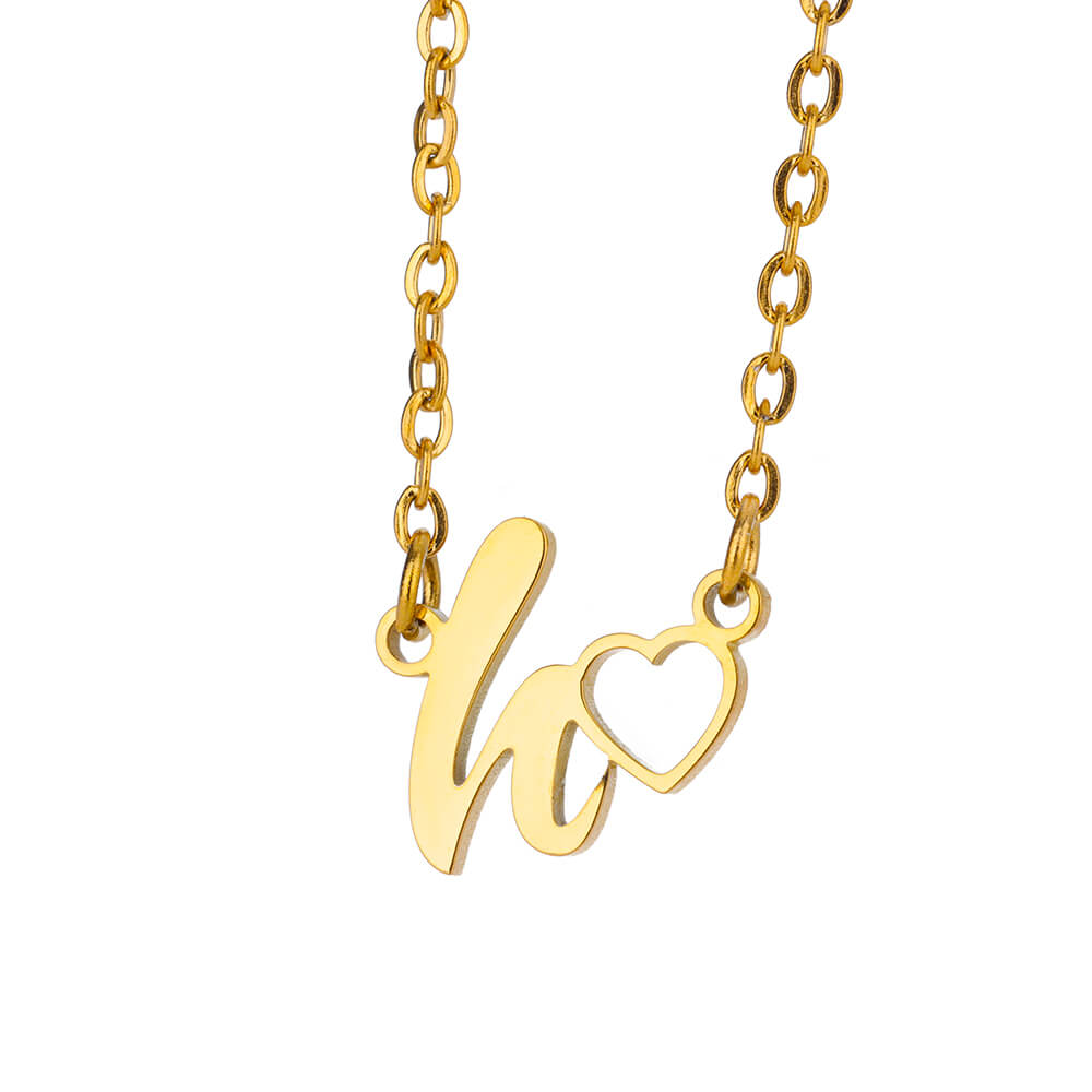 Fashion Initial Pendant Necklace For Women Letter Name Hollow Out Heart Charm Stainless Steel Gold Color Chain Jewelry Gift