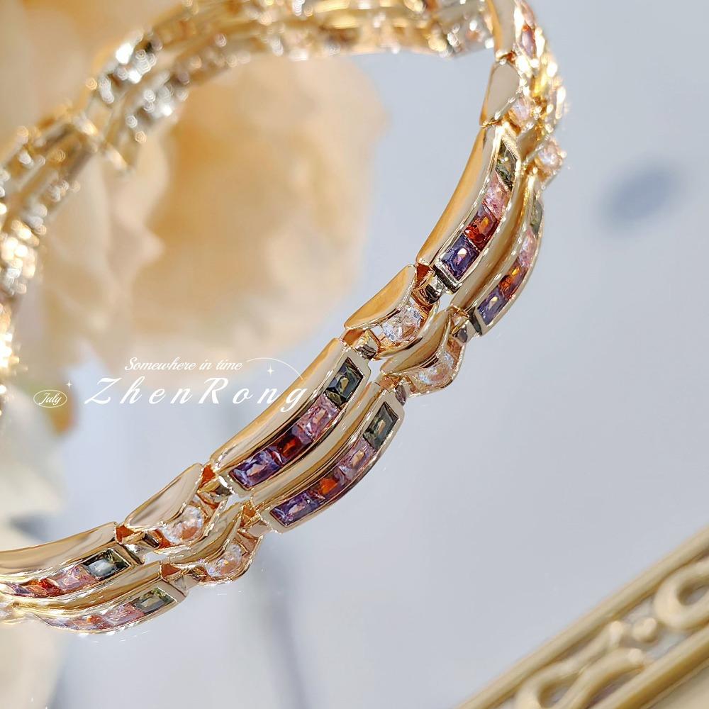 Vintage Colorful Gemstone Bracelet Dopamine Color Trendy Elegant Boho Chic Women Jewelry