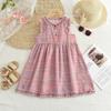 Girls Summer Plaid Sleeveless Dress With Colorful Buttons Cute Princess Casual Party Wear For Kids
