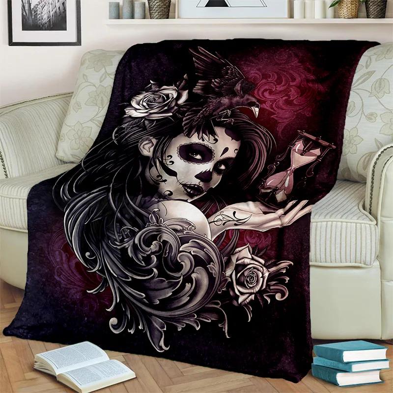 Coperta Orrore Teschio Femminile Ragazza Morta Gotica, Morbida Coperta da Lancio per Casa Camera da Letto Letto Divano Picnic Viaggio Ufficio Coperta Coprente Bambino