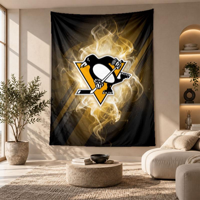 Decorative Tapestry,Pittsburgh Penguins Printed Wall Art, Lightweight Wall Hanging For Bedroom Background