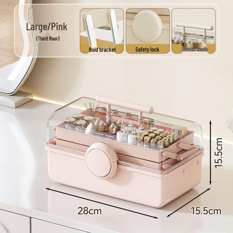 Складной трехслойный прозрачный ящик для хранения косметики - Органайзер большой вместимости