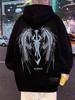 Unisex Dark Street Style Hooded Sweatshirt with Trendy Wings Design