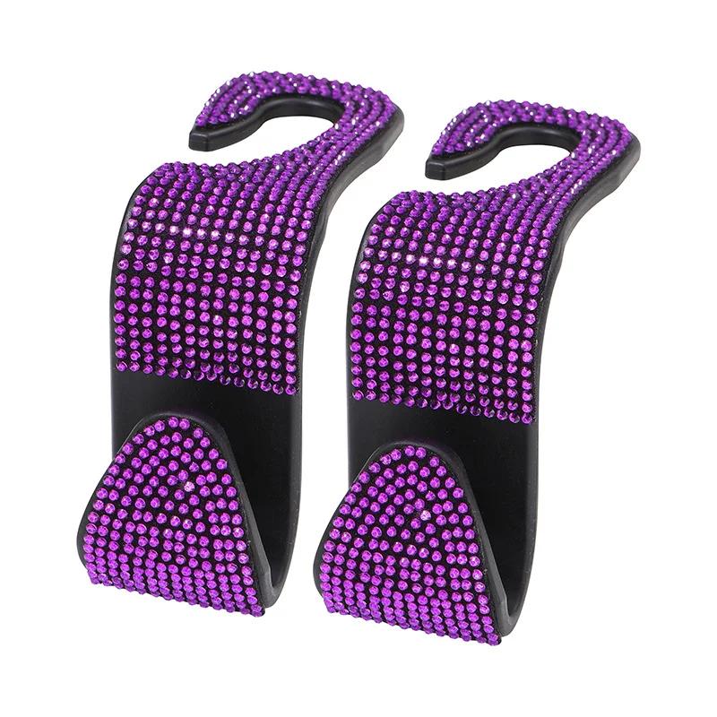 2Pcs Car Seat Back Hook Bling Diamond Hanger Backseat Auto Back Universal Headrest  Storage Holder Car Interior Accessories