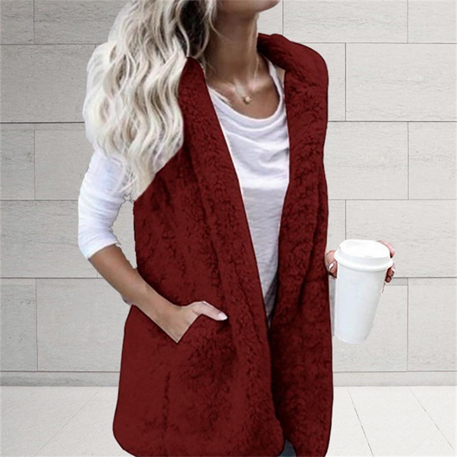 Herbst Winter Pelz Große Größe Samt Mantel frauen Fashion Solid Ärmellose Kapuzen Tasche Weste Mäntel