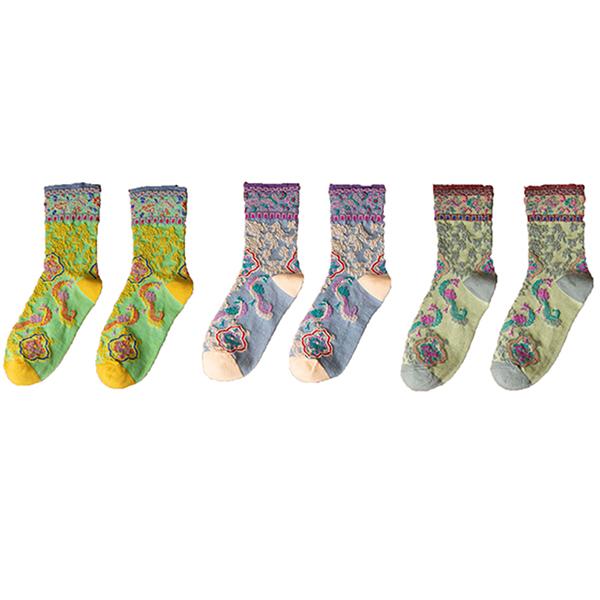 3 Pair Korean Style Women Socks Cotton Harajuku Ladies Winter Socks Set Kawaii Flower Print Fashion Streetwear Cute High Quality