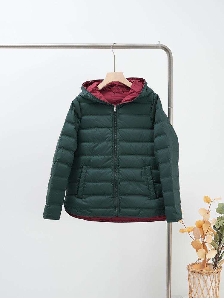 Fashionable Light and Thin Hooded White Duck Down Pressed Glue Contrasting Color Down Jacket Women's Short Korean Version Jacket Tide