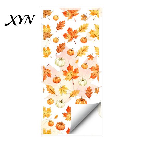Harvest Theme Glass Decorations Watercolor Fall Static Window Clings, Maple Leaf & Pumpkin Removable Stickers, Autumn Indoor Outdoor Decor Decal