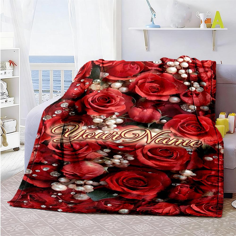 Rose Customize Your Name Blanket Throw Customizable Blanket Warmthful Decor Perfect for Seaside Picnics Chair Home Decor Four Seasons Universal