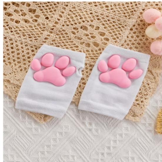 Women Cat Paw Gloves, Soft Plush Fingerless Mittens with Kitten Paw Pads for Halloween, Party, Gift for Girlfriend, Daughter