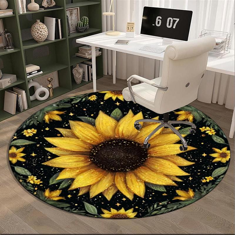Sunflower Kaleidoscope Pattern round carpet Chair cushion Round Entryway Rug, Soft Round Rugs for Living Room, Bedroom, Circle Carpet decor gifts