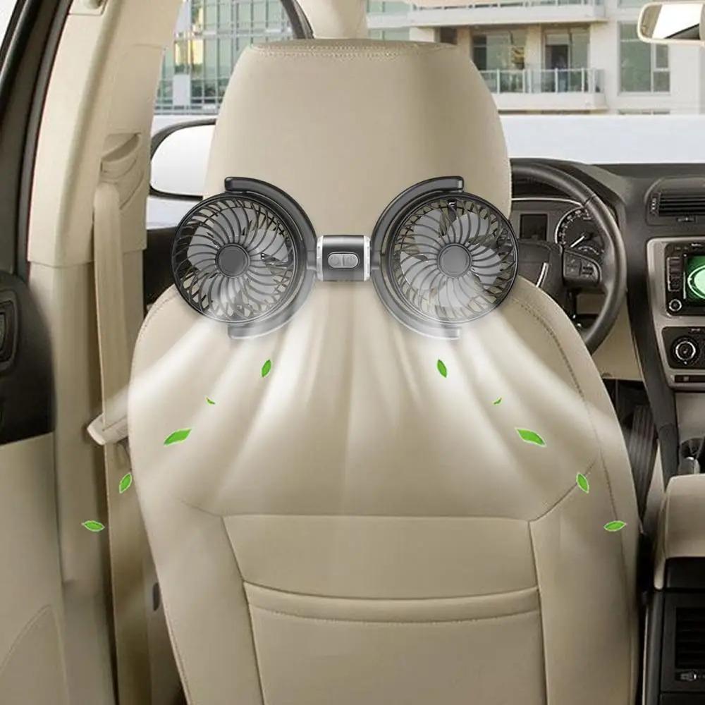 USB Autositzventilator Doppelkopf-Kühlungslüfter 3 Geschwindigkeiten Hintere Kopfstütze Kühler Sitzgebläse Tragbarer 270 Grad drehbarer Luftventilator