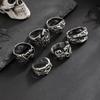 6Pcs Antique Silver Open Ring Set Male, Hip Hop Diablo Exaggerated Ring Accessories Gift