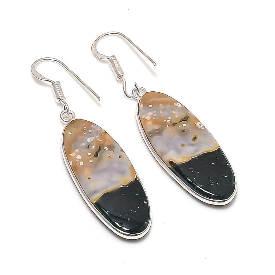 Natural Ocean Jasper Gemstone 925 Sterling Silver Jewelry Earring 2.05  AE-12180