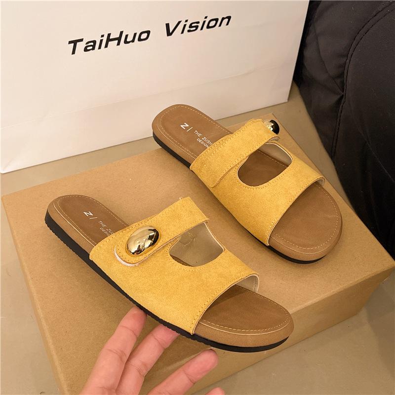 Slippers Women's Cool Slippers 2025 New Summer Open-toed Sandals Flat-soled Metal Buckle Thick-soled Half-drag