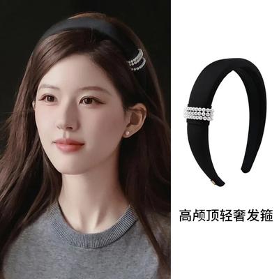 Diadema de perla negra para mujer, nueva diadema de estrella ligera de lujo de moda extranjera de alto sentido