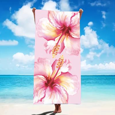 Levendig Bloemig Strandlaken Strandlaken Levendig Zacht Roze Hibiscus Ontwerp Yoga Zwemmen Hardlopen Strand Zwembad Yoga Accessoire