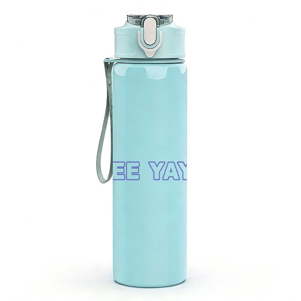 1PC Faded Pale Blue Minimalist Script Print 750ml colorful plastic sports water bottle leakproof pop up lid with straw for outdoor work home use