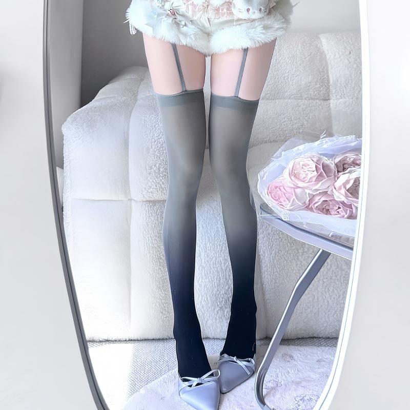 Purple Gradual Change Two-Color Splicing Knee Socks Jk High Tube Socks