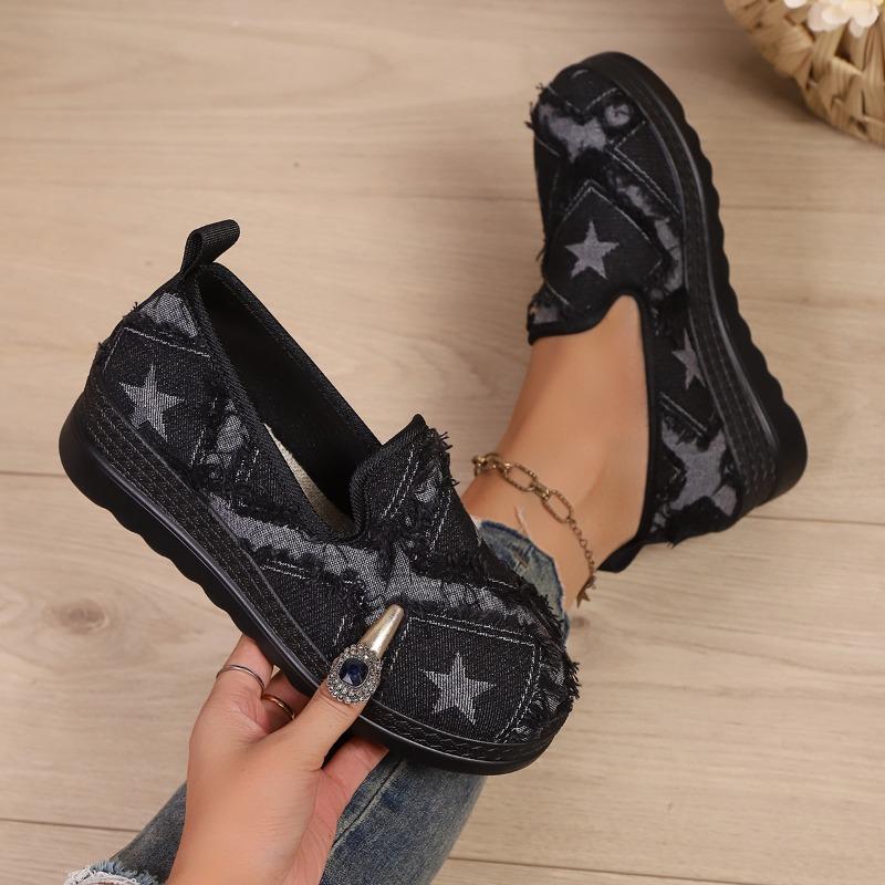 Women's Large Size Spring Fall Thick Sole Wedge Denim Casual Shoes.