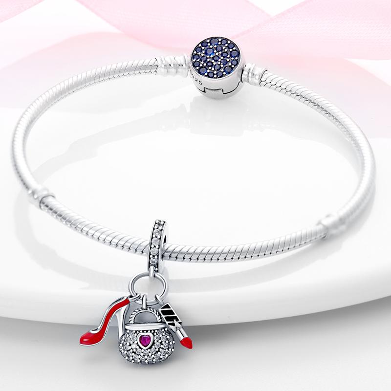 100%Stering Copper High Heels Bags Lipstick Charms Bead Pendant Fit Original Bracelet Diy For Women Jewelry