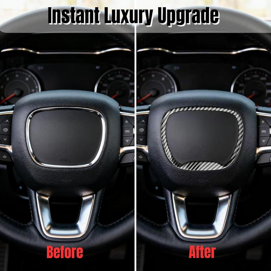 Central Control Steering Button Frame Trim Compatible with Dodge Challenger Durango Charger 2015-2025, Steering Wheel Control Trim Cover Car Interior