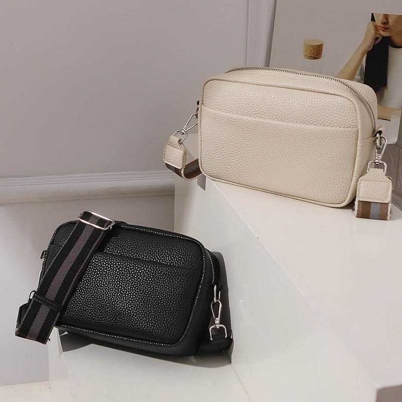 Real cowhide box wrap pebbled square shoulder crossbody bag