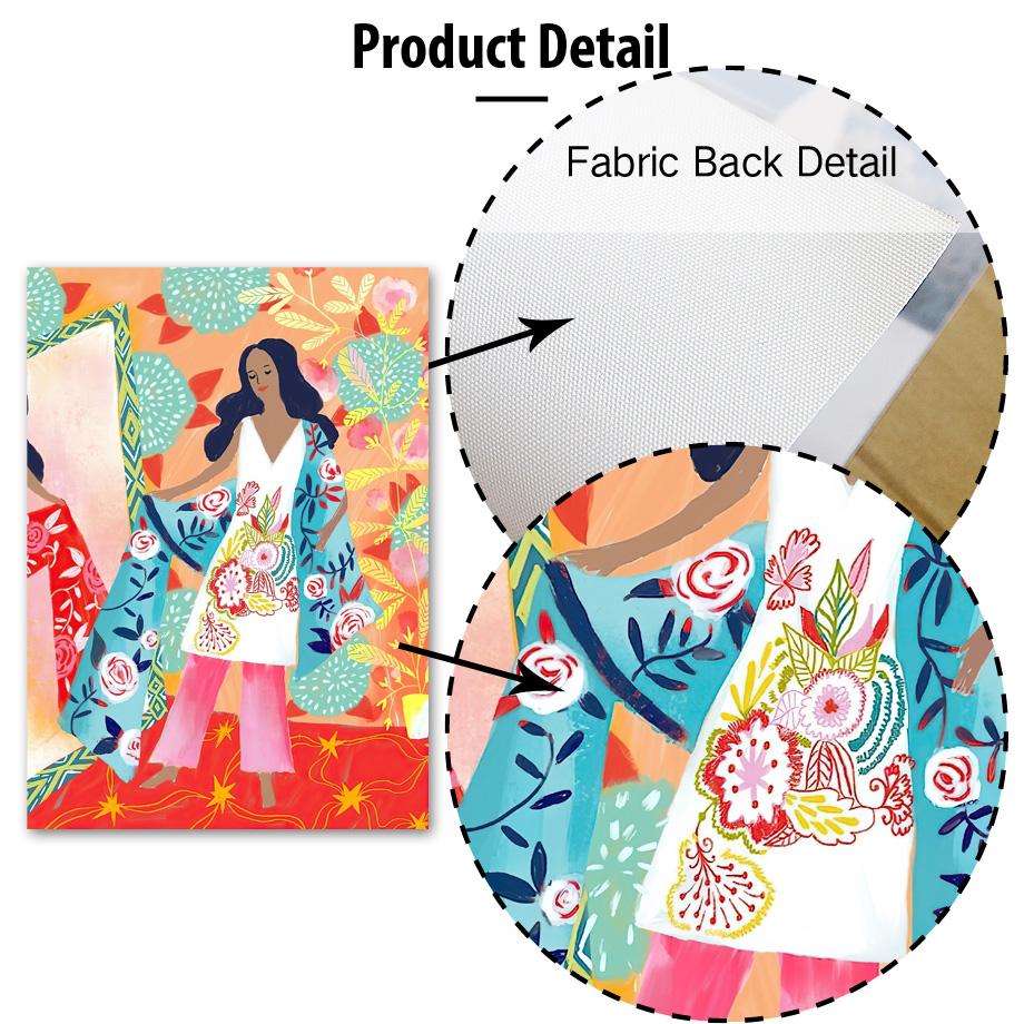 Boho Colorful Girl Vase Flowers Illustration Wall Art Canvas Painting Abstract Posters and Prints Pictures For Living Room Decor