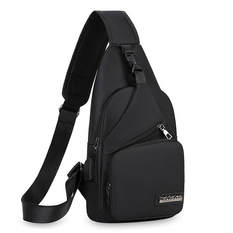 New Men'S Portable Usb Smart Chest Bag Crossbody Bag Canvas Lightweight Casual Men'S Bag
