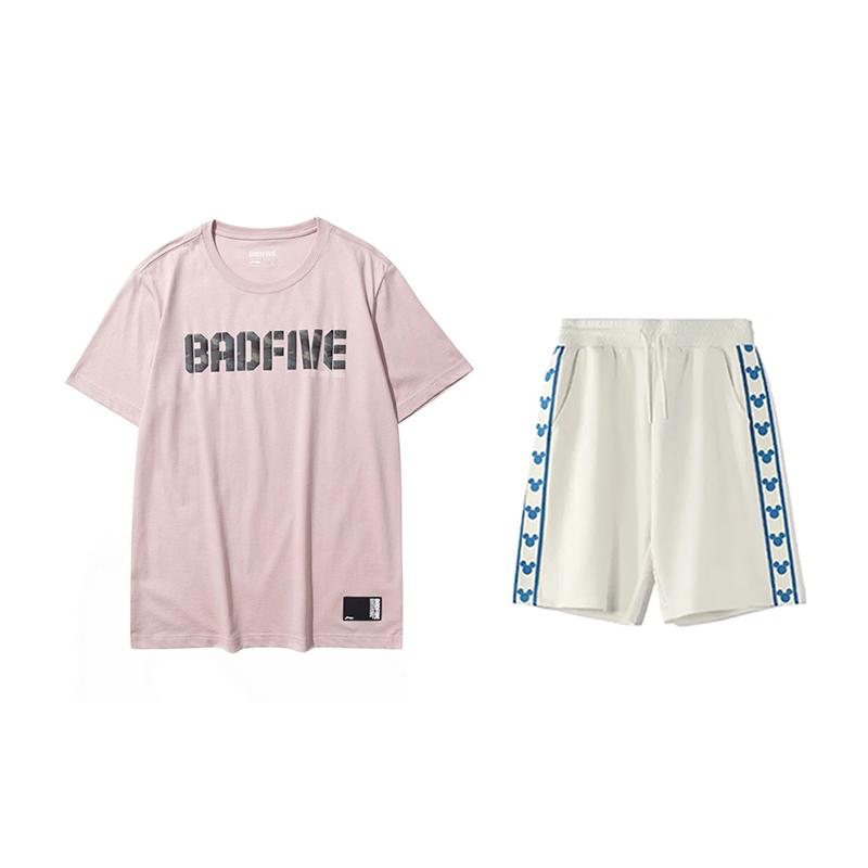 

Li-Ning Camouflage Letter Print Round Neck Short Sleeve Fashion Comfortable Five Point Pants Casual Sports Suit Unisex suit AHSP077-5+YKSV129-1 M