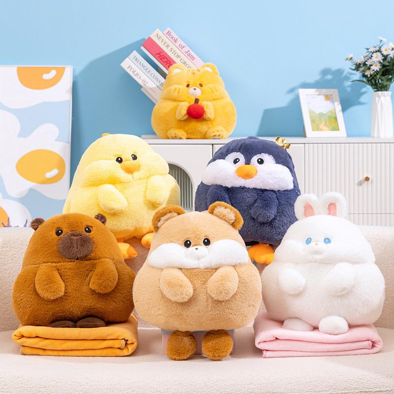 Cute Animal Penguin Hamster Pillow Blanket Plush Toy Doll Rabbit Cat Doll Home Pillow Blanket