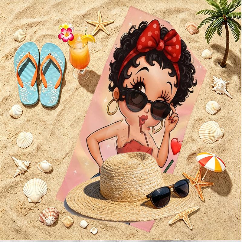 Betty Boop Print Beach Towel, Versatile Lightweight Absorbent Beach Towel for Pool Surf Yoga Bathroom, Perfect Birthday Holiday Gift